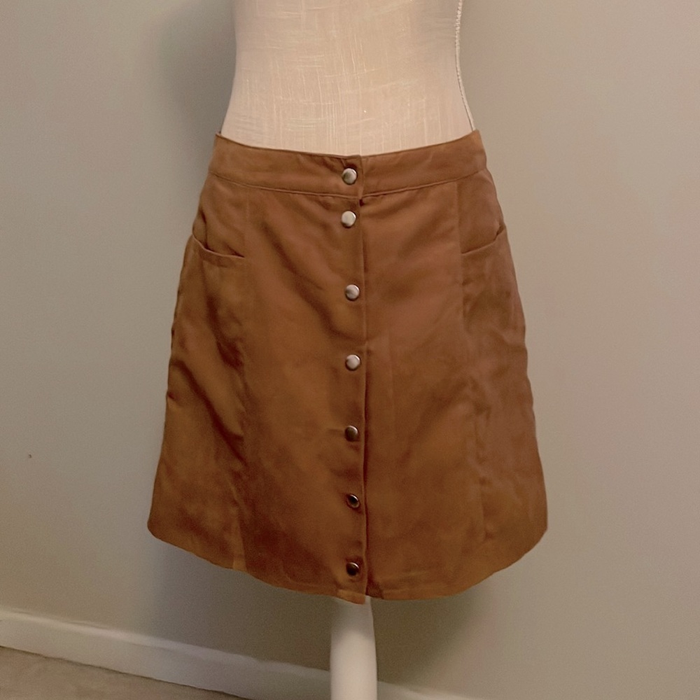 Divided Faux Suede Button Front Skirt- size 12